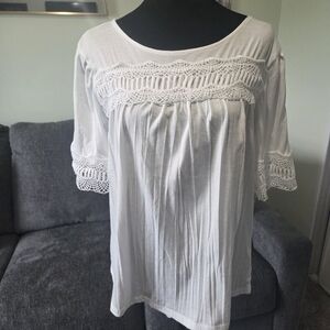 White Lace Trim Women's Top